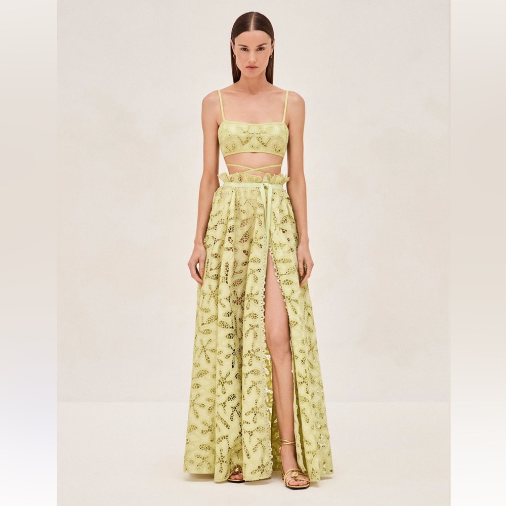 Green Lace Alexis Top in size small pairs with matching skirt